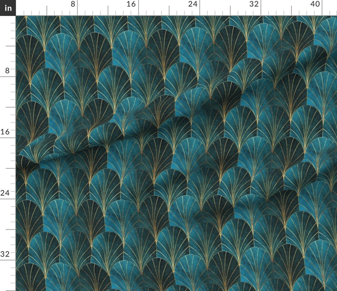 1920S Fans Art Deco Glam Ombre Blue Geometric Vintage Retro 20S Flappers Dark Teal Custom Printed Fabric by Spoonflower Various Fabrics by the Yard or Fat Quarter